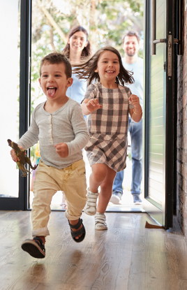 Children running into the house