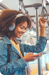 Woman holding electronic device